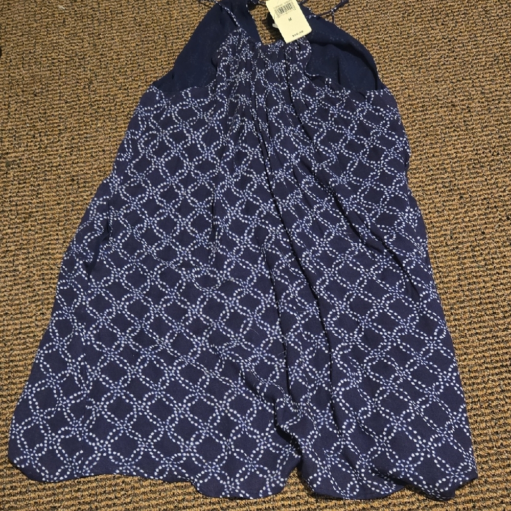 Lucky Brand Navy and White Patterned Rayon Sheath Dress NWT Boho